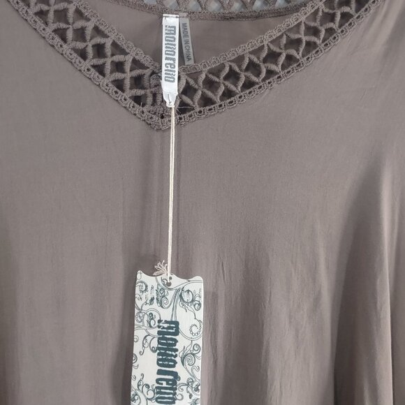 NWT Monoreno Mushroom Brown Crochet Fringe Poncho Top Size L - Picture 4 of 8
